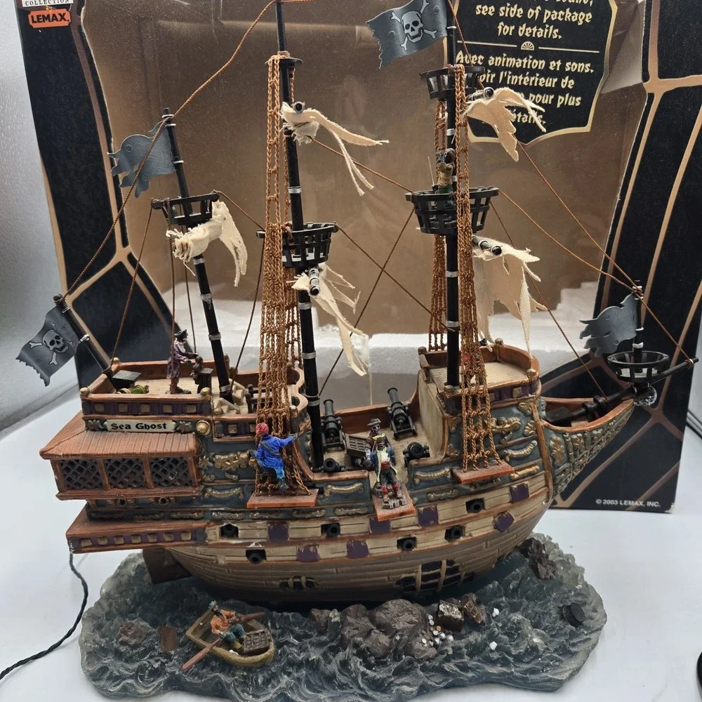 Vtg Lemax Spooky Town Lighted GHOST GALLEON Ship Halloween Village Rare Working